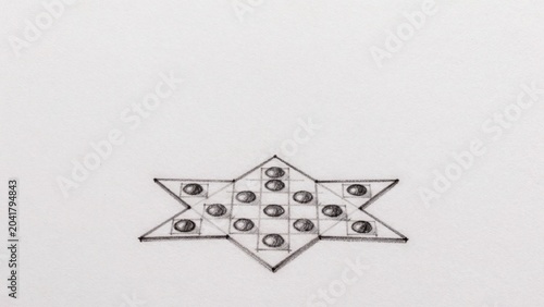 Black-and-white drawing plain white paper which appears simple minimalist design center there symmetrical star