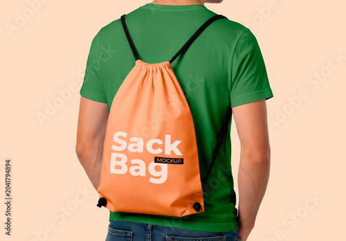 Drawstring Sack Bag Mockup with Transparent Background