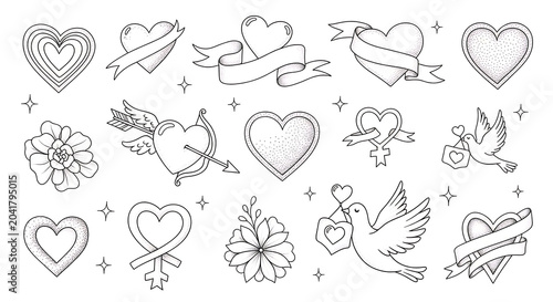 Whimsical Heart and Dove isolated on a transparent background