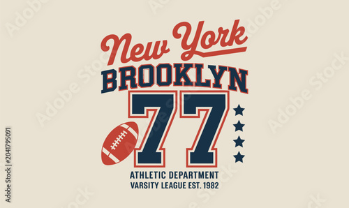 New York Brooklyn typography vector badge for football t shirt design print and varsity apparel