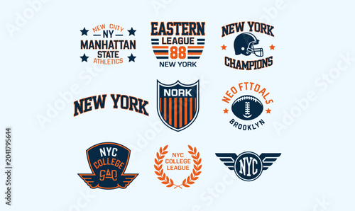 New York sports typography vector emblems set for t-shirt design print
