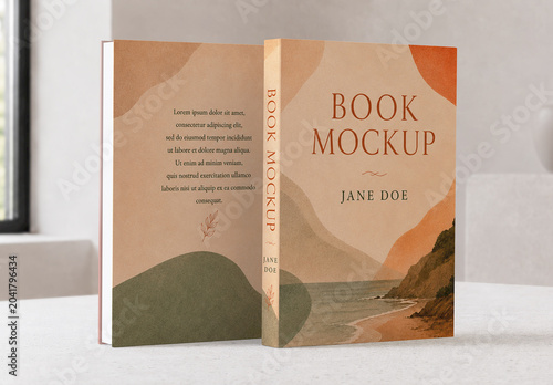 Hardcover Book Front Back and Spine Mockup