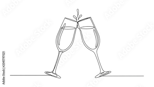 Canvas Print Two wine glasses clinking together in celebration on table