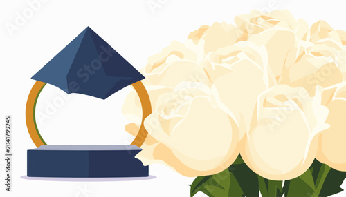 Abstract geometric award with a bouquet of soft yellow roses