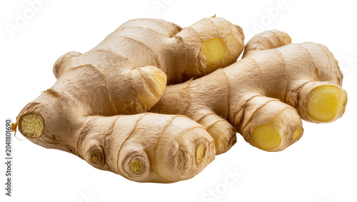 Photos Raw ginger rhizomes with textured skin and yellow flesh