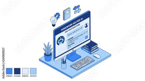 Bild auf Leinwand AI Homework Helper Computer Isometric Illustration