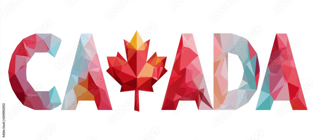 Naklejka premium Canada flag word in polygonal geometric art style. country independence day concept. Generative AI technology.