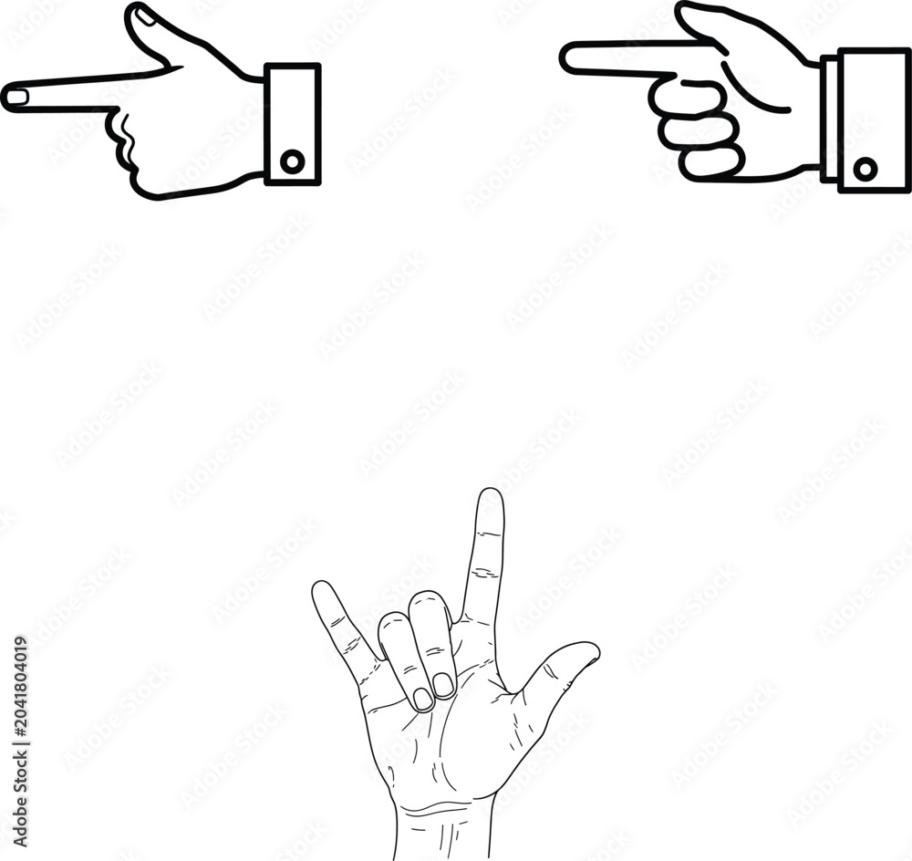 Fototapeta premium Hand gestures collection pointing directing and rock on signs