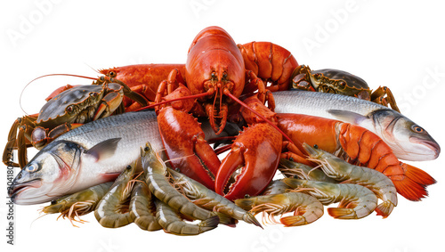 Fotografija Lobsters crabs fish, and shrimp assortment