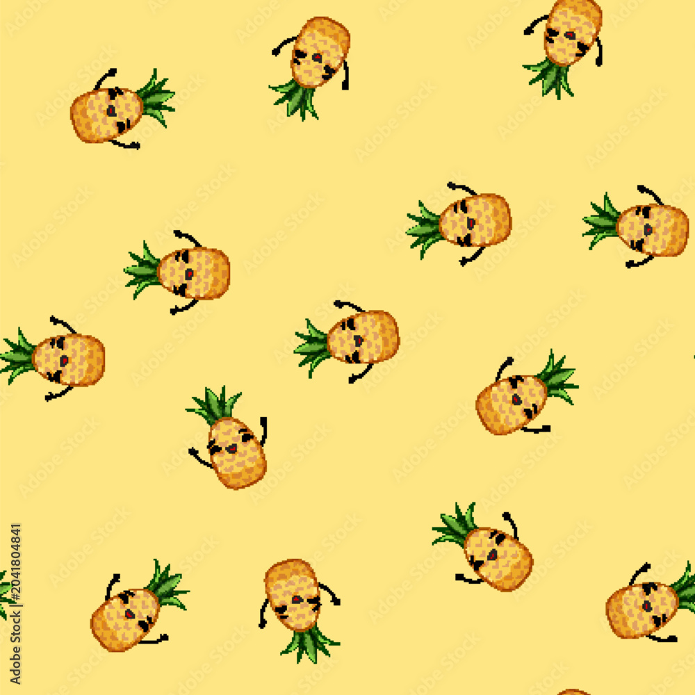 Fototapeta premium seamless pattern summer pineapple character cartoon. party sticker, watermelon food, sweet beach summer pineapple character sign vector