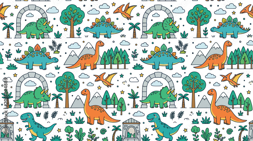 Obraz premium Cute Dinosaur Pattern Seamless Background for Kids
