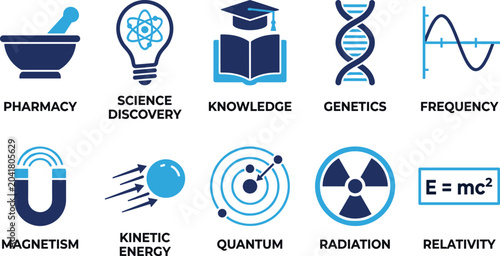 Bild auf Leinwand Set of scientific and physics line art icons featuring laboratory symbols isolated on transparent background