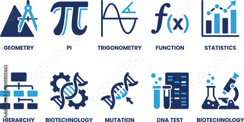 Tableau sur toile Set of scientific symbols featuring geometry pi trigonometry function statistics biology mutation dna tests