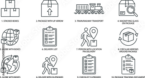 Fotografía Stacked boxes linear icon logistics delivery service and shipping business concept