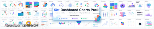 Fotografía Dashboard charts pack preview with business analytics graphs, data visualization widgets, infographic elements and editable vector UI, UX components