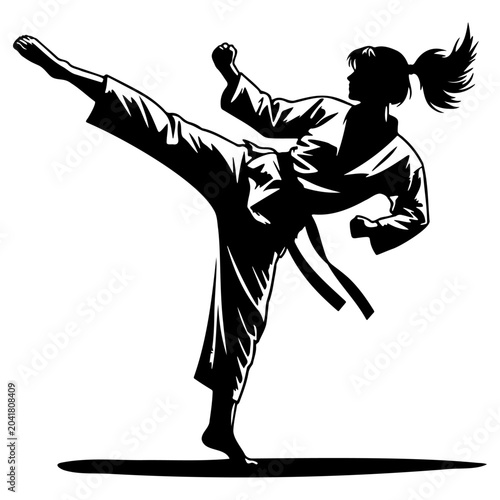 Female Taekwondo Player Kick Silhouette.
