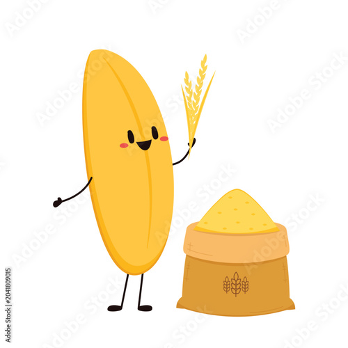 Paddy character design. rice vector on white background. rice seed.