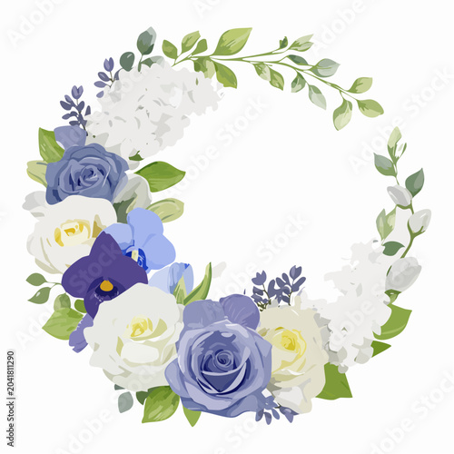Floral Wreath Elegance: A delicate and beautiful circular floral arrangement featuring an exquisite assortment of roses, hydrangeas, and greenery.