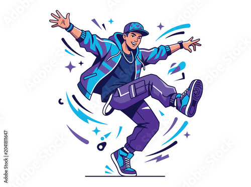 Bild auf Leinwand Dynamic hip-hop dancer vector illustration, energetic street dance performance,
