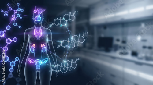 Futuristic medical concept exploring hormones and endocrinology for wellness