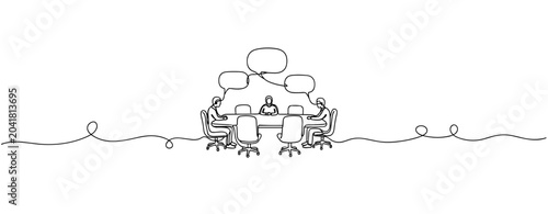 Business team holding meeting around conference table. No editable stroke