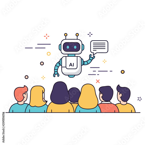 Ai robot teaching diverse group of people in classroom setting