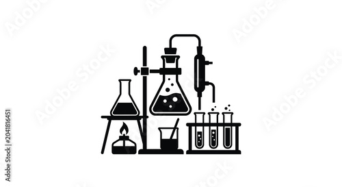 chemistry lab setup line art beaker test