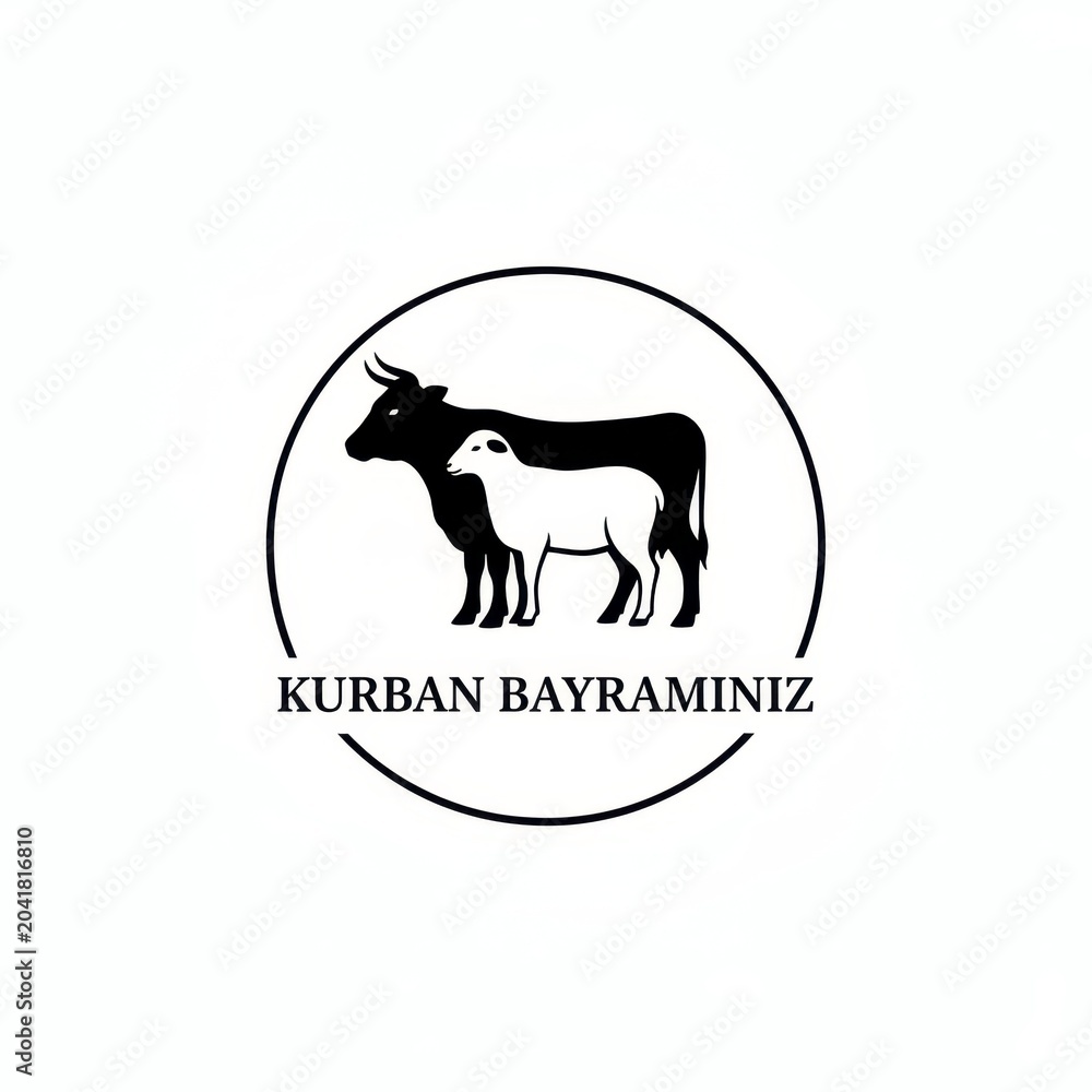 Fototapeta premium Kurban Bayramı Logo Design with Cow and Sheep Symbolism