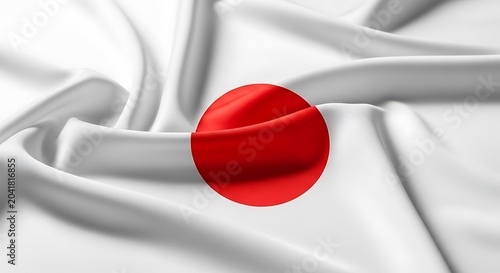 A draped, flowing white fabric with a central large red circle, representing a national flag