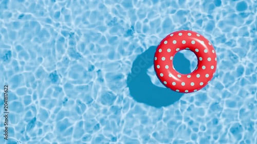 Swimming pool top view. Swim ring with polka dot pattern in the empty clear pool. Top view. 3d rendering