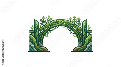 Fotografie Enchanted Green Archway Covered in Lush Vines and Leaves.