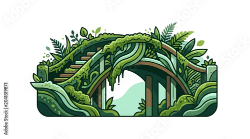 Canvastavla Enchanted moss covered bridge with lush green foliage.