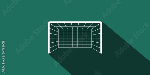 White soccer goal on green background. Simple, clean design. Long shadow adds depth. Ideal for sports or game themes. Perfect for digital projects or apps. No people or animals present