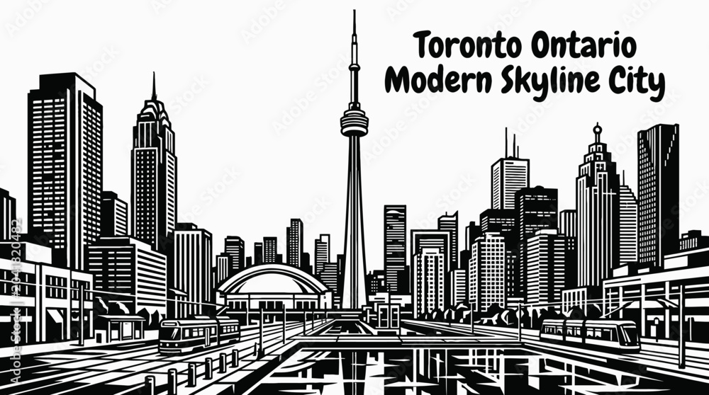 Naklejka premium toronto canada skyline featuring modern skyscrapers vibrant downtown architecture and famous urban landmarks black and white travel destination