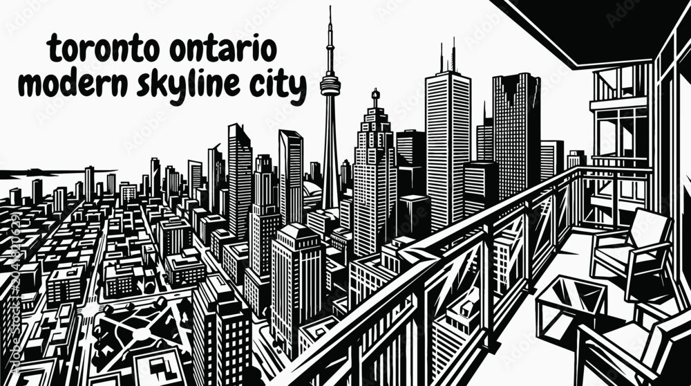Naklejka premium toronto canada skyline featuring modern skyscrapers vibrant downtown architecture and famous urban landmarks black and white travel destination