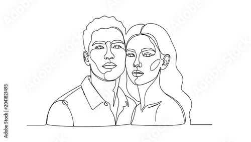 Schilderij op canvas A minimalist line drawing depicts a man and woman standing together