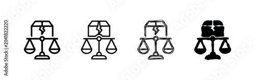 Photos Broken scales of justice icon variations for injustice or legal failure
