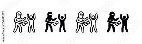 Konstfotografi Robbery icon set: Criminal stealing money from a person in various styles
