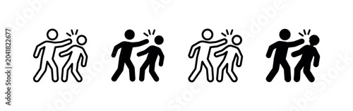 Quadro su tela Assault icon set: One person hitting another in various styles