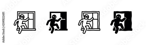 Bild auf Leinwand Burglar icon set: Person climbing through window in various styles
