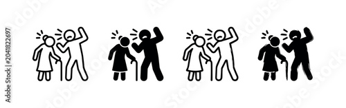 Cuadro en lienzo Elderly abuse icon set: Younger person shouting at older couple in various style