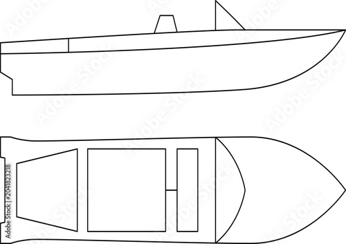 Fotografie Vector illustrations of various types and kinds of boats, motorboats, and speedboats