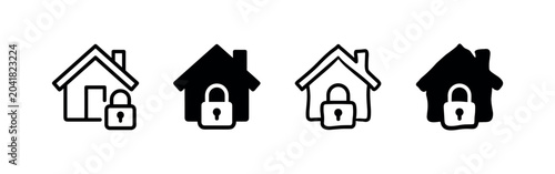 Canvas Print Home security icons: house, padlock, lock, security, protection