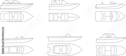 Schilderij op canvas Vector illustrations of various types and kinds of boats, motorboats, and speedboats