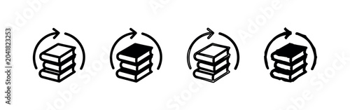 Tableau sur toile Continuous learning and knowledge update icon set with books and refresh arrows