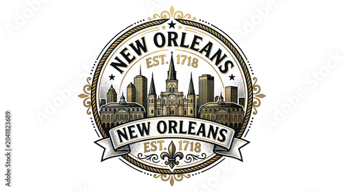 Obraz na płótnie New Orleans Vintage Emblem with Skyline and St. Louis Cathedral