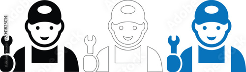 Vector illustration of professional male mechanic technician with wrench tool icon set, mechanic