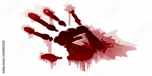 Schilderij op canvas bloody handprint with dripping blood on white background vector illustration hor
