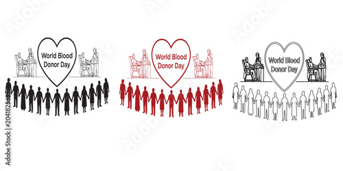 Fotografie World Blood Donor Day Vector Illustration Set With Human Chain And Heart Symbol