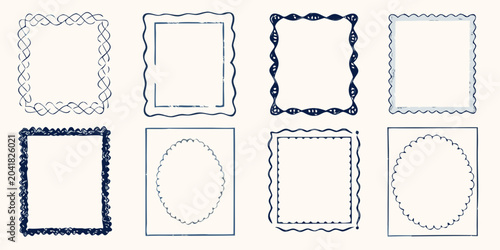 eight hand drawn decorative frames on cream background rectangular oval border ornament